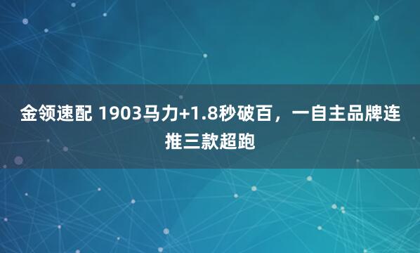 金领速配 1903马力+1.8秒破百，一自主品牌连推三款超跑